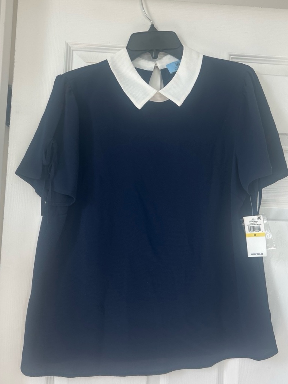 CeCe Navy Blouse with White Peter Pan Collar